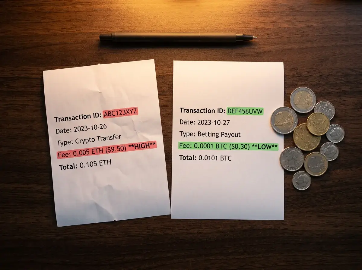 Krüpto ja fiat tehingutasude võrdlus kihlvedudes - konkreetsed arvud
